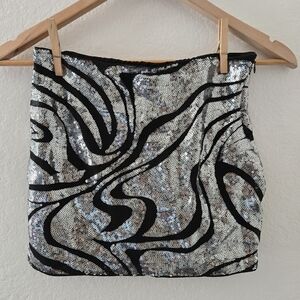 SHEIN Black & Silver Swirl Sequin Mini Skirt